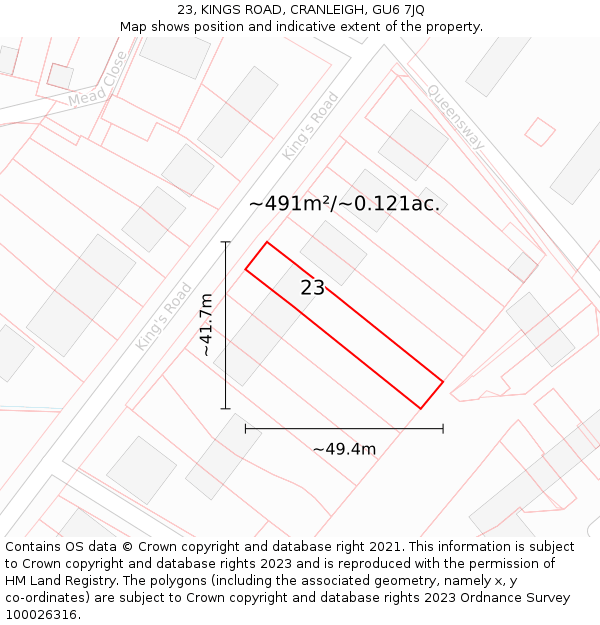 23, KINGS ROAD, CRANLEIGH, GU6 7JQ: Plot and title map