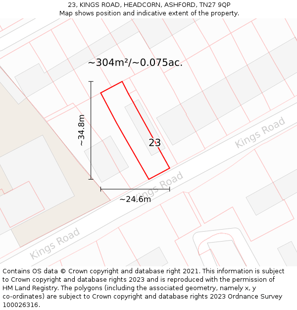 23, KINGS ROAD, HEADCORN, ASHFORD, TN27 9QP: Plot and title map