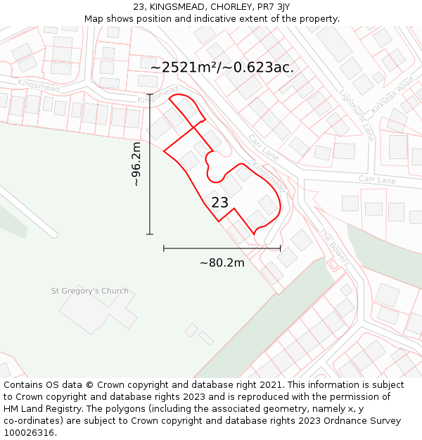 23, KINGSMEAD, CHORLEY, PR7 3JY: Plot and title map