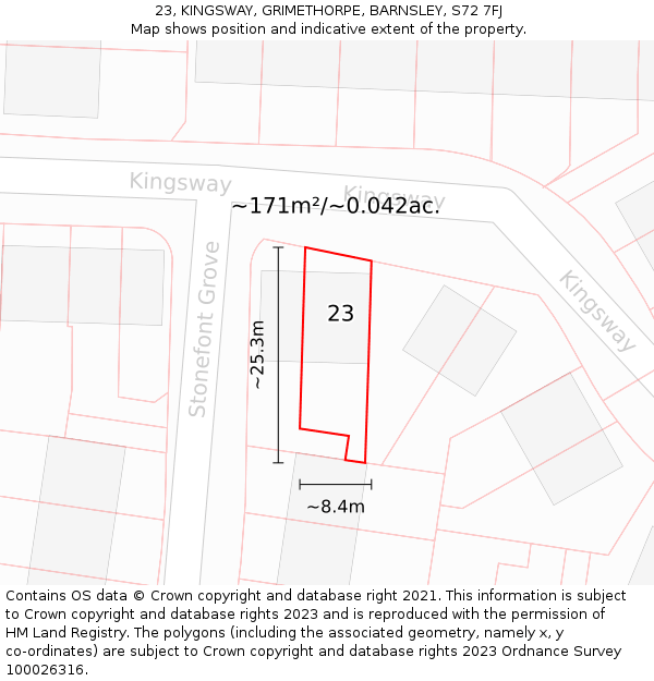 23, KINGSWAY, GRIMETHORPE, BARNSLEY, S72 7FJ: Plot and title map