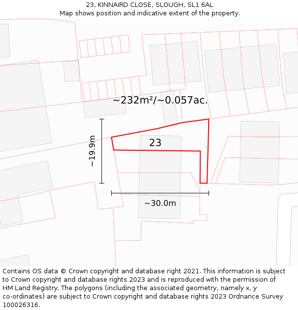 23, KINNAIRD CLOSE, SLOUGH, SL1 6AL: Plot and title map