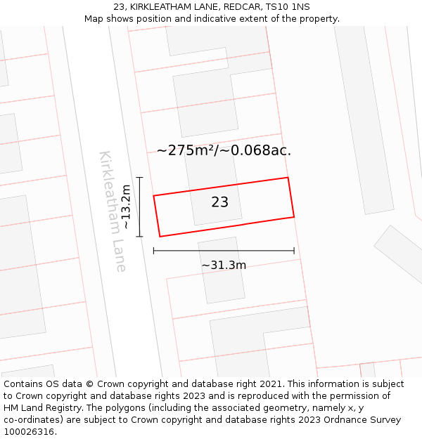 23, KIRKLEATHAM LANE, REDCAR, TS10 1NS: Plot and title map