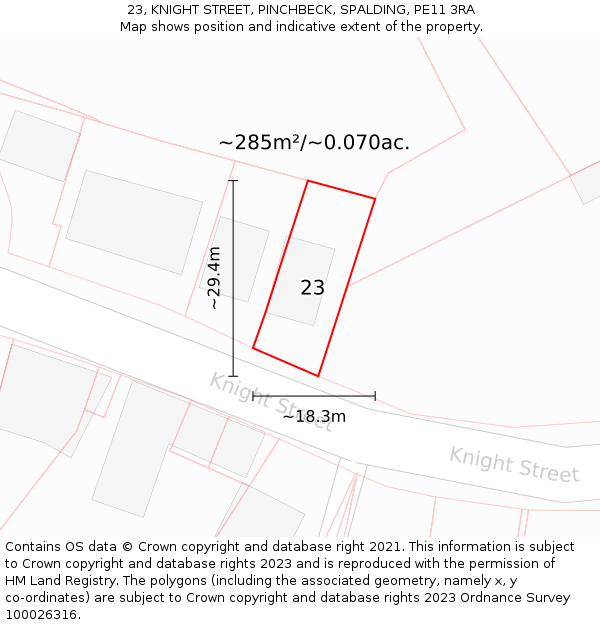 23, KNIGHT STREET, PINCHBECK, SPALDING, PE11 3RA: Plot and title map