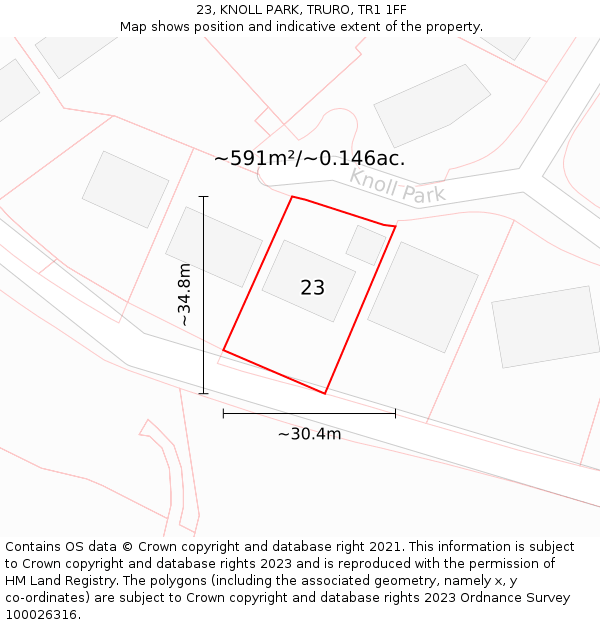 23, KNOLL PARK, TRURO, TR1 1FF: Plot and title map