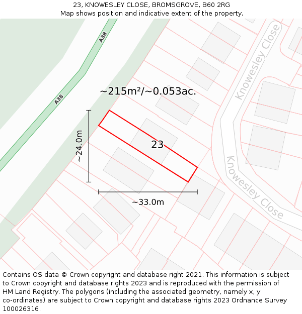 23, KNOWESLEY CLOSE, BROMSGROVE, B60 2RG: Plot and title map