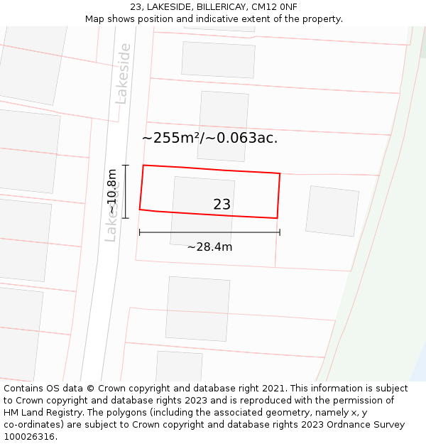 23, LAKESIDE, BILLERICAY, CM12 0NF: Plot and title map