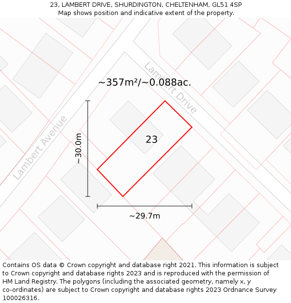 23, LAMBERT DRIVE, SHURDINGTON, CHELTENHAM, GL51 4SP: Plot and title map