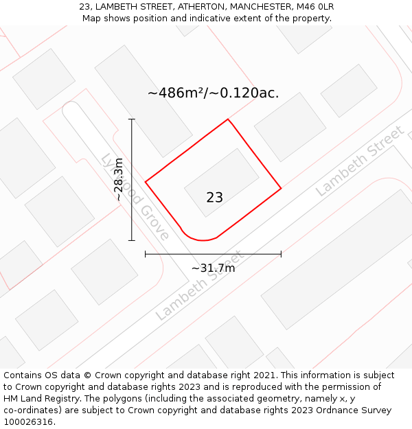 23, LAMBETH STREET, ATHERTON, MANCHESTER, M46 0LR: Plot and title map