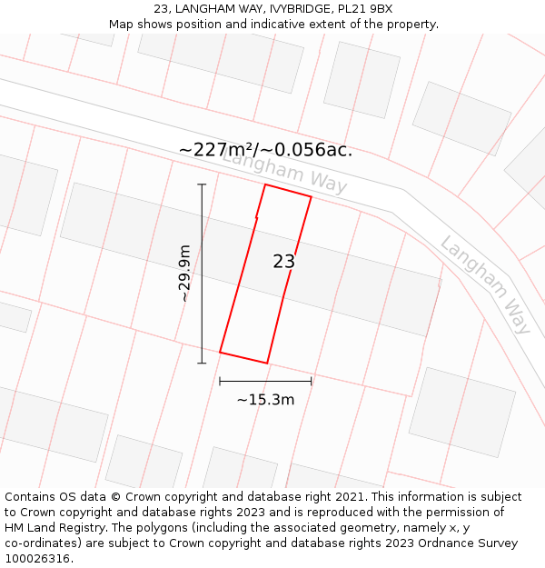 23, LANGHAM WAY, IVYBRIDGE, PL21 9BX: Plot and title map