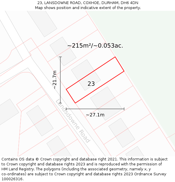 23, LANSDOWNE ROAD, COXHOE, DURHAM, DH6 4DN: Plot and title map