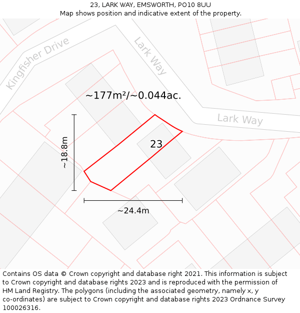 23, LARK WAY, EMSWORTH, PO10 8UU: Plot and title map