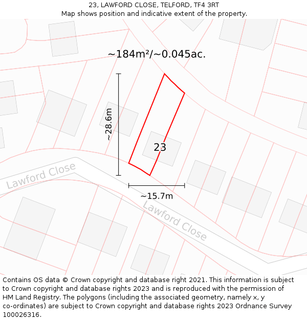 23, LAWFORD CLOSE, TELFORD, TF4 3RT: Plot and title map