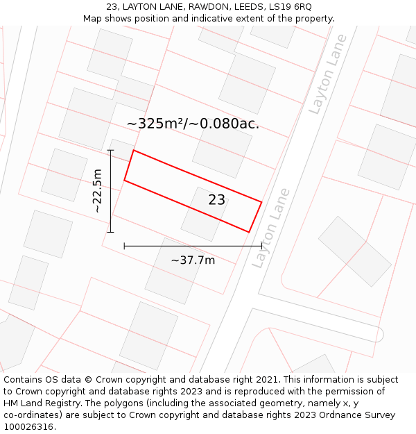 23, LAYTON LANE, RAWDON, LEEDS, LS19 6RQ: Plot and title map