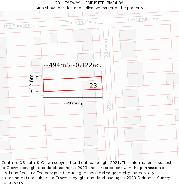 23, LEASWAY, UPMINSTER, RM14 3AJ: Plot and title map