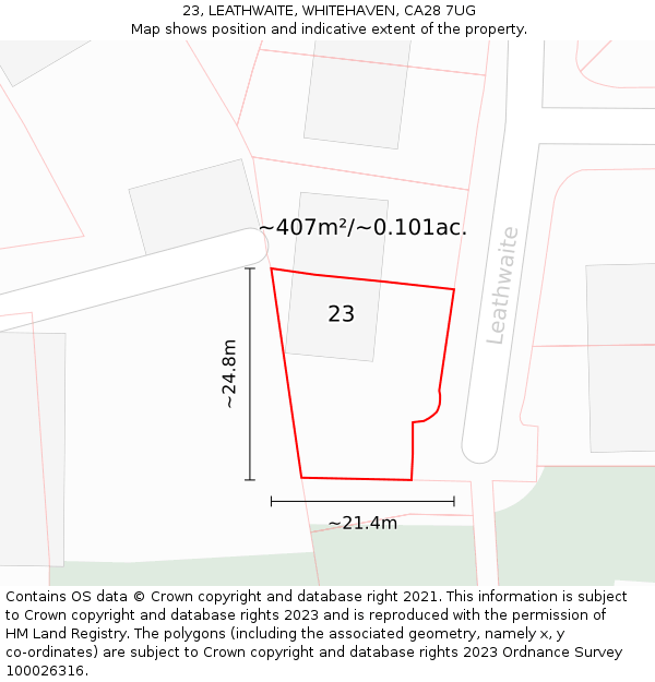 23, LEATHWAITE, WHITEHAVEN, CA28 7UG: Plot and title map