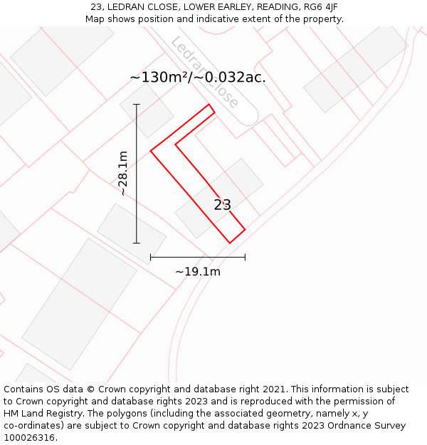23, LEDRAN CLOSE, LOWER EARLEY, READING, RG6 4JF: Plot and title map