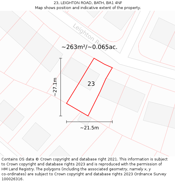 23, LEIGHTON ROAD, BATH, BA1 4NF: Plot and title map