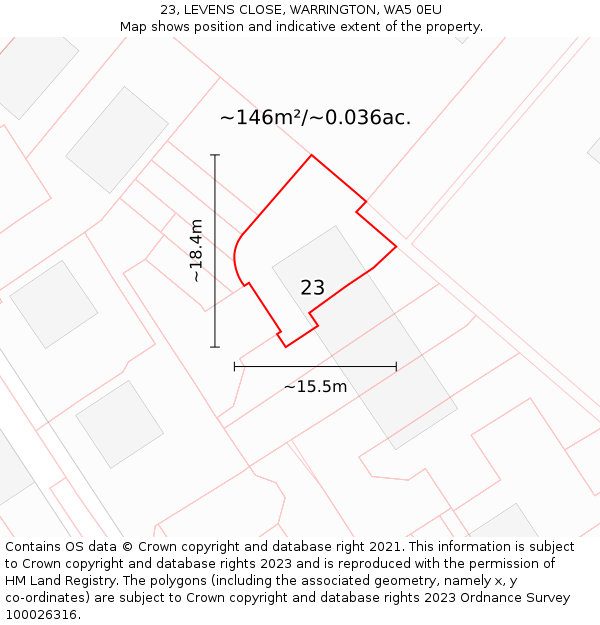 23, LEVENS CLOSE, WARRINGTON, WA5 0EU: Plot and title map