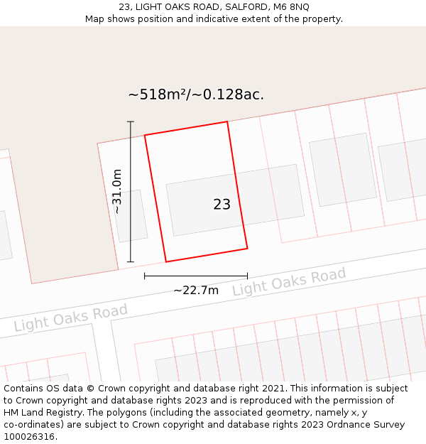 23, LIGHT OAKS ROAD, SALFORD, M6 8NQ: Plot and title map