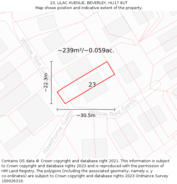 23, LILAC AVENUE, BEVERLEY, HU17 9UT: Plot and title map