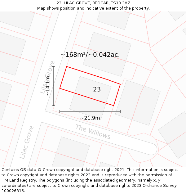 23, LILAC GROVE, REDCAR, TS10 3AZ: Plot and title map