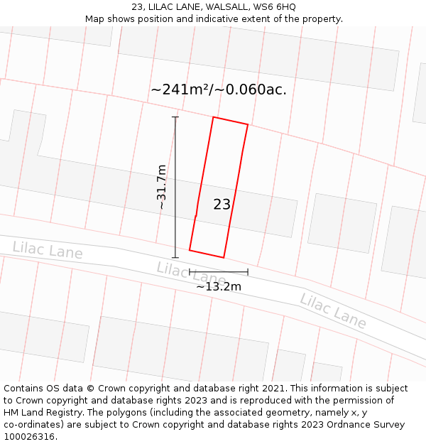 23, LILAC LANE, WALSALL, WS6 6HQ: Plot and title map