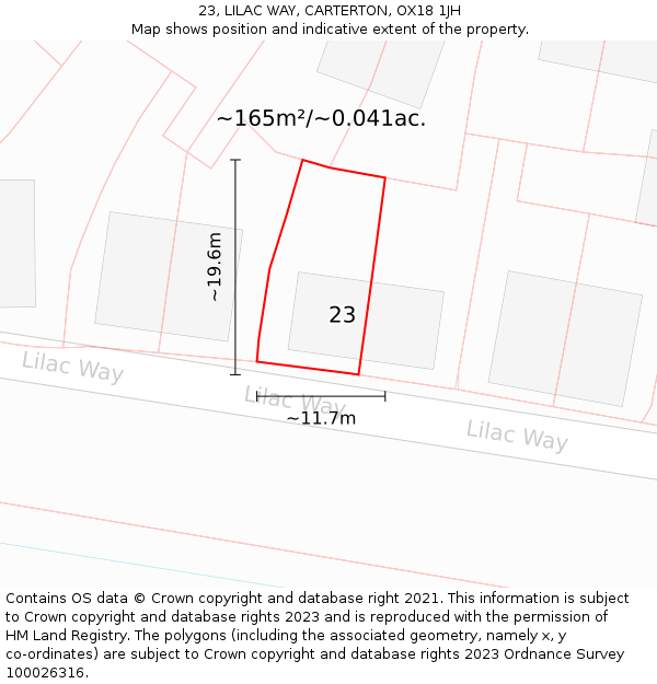 23, LILAC WAY, CARTERTON, OX18 1JH: Plot and title map