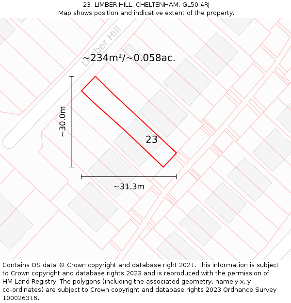 23, LIMBER HILL, CHELTENHAM, GL50 4RJ: Plot and title map