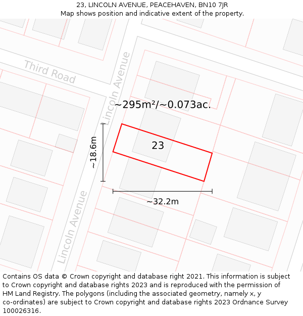 23, LINCOLN AVENUE, PEACEHAVEN, BN10 7JR: Plot and title map