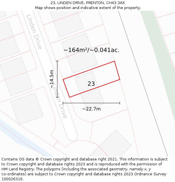 23, LINDEN DRIVE, PRENTON, CH43 3AX: Plot and title map