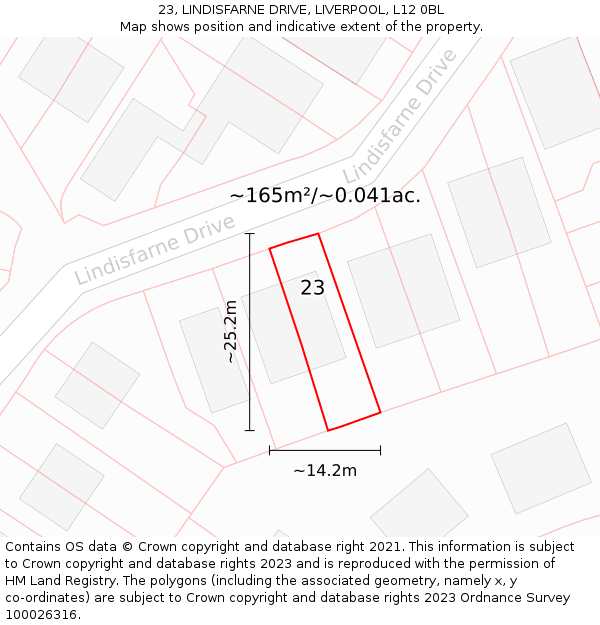 23, LINDISFARNE DRIVE, LIVERPOOL, L12 0BL: Plot and title map