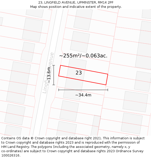 23, LINGFIELD AVENUE, UPMINSTER, RM14 2PF: Plot and title map