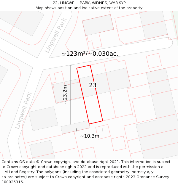 23, LINGWELL PARK, WIDNES, WA8 9YP: Plot and title map