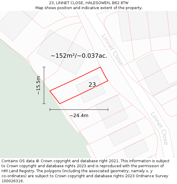 23, LINNET CLOSE, HALESOWEN, B62 8TW: Plot and title map