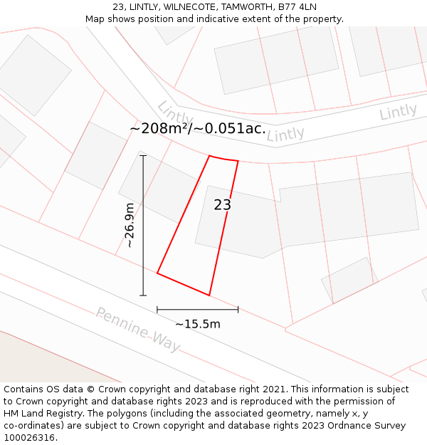 23, LINTLY, WILNECOTE, TAMWORTH, B77 4LN: Plot and title map