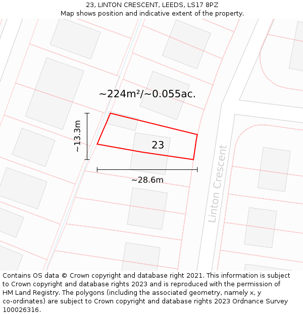 23, LINTON CRESCENT, LEEDS, LS17 8PZ: Plot and title map