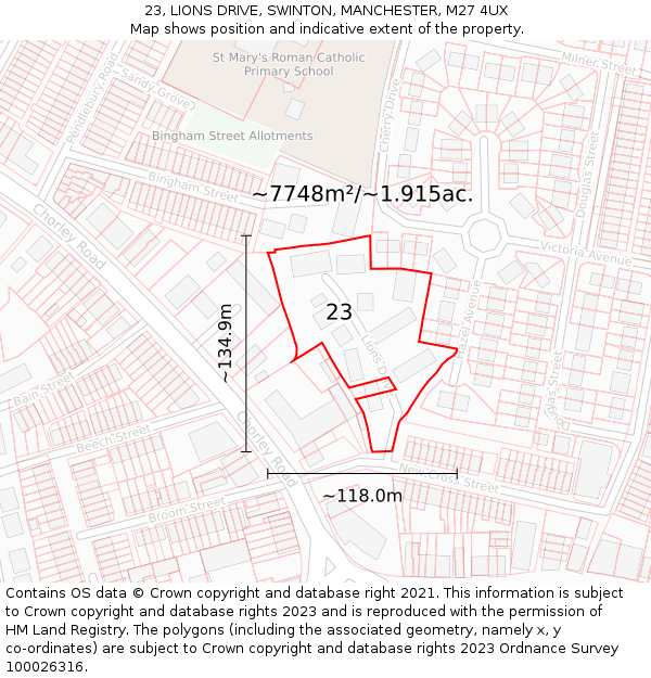 23, LIONS DRIVE, SWINTON, MANCHESTER, M27 4UX: Plot and title map