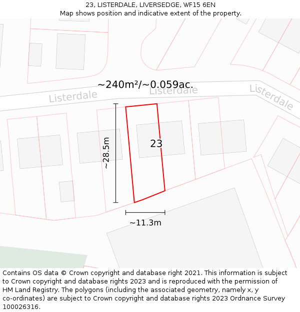 23, LISTERDALE, LIVERSEDGE, WF15 6EN: Plot and title map