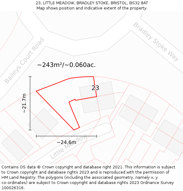 23, LITTLE MEADOW, BRADLEY STOKE, BRISTOL, BS32 8AT: Plot and title map