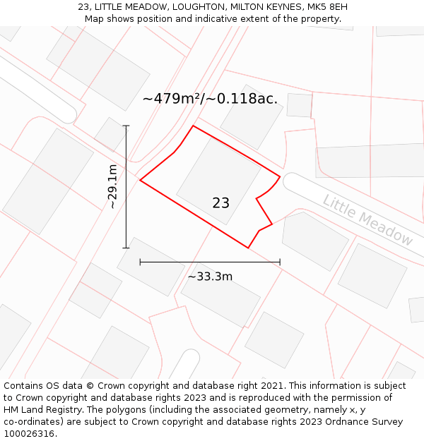 23, LITTLE MEADOW, LOUGHTON, MILTON KEYNES, MK5 8EH: Plot and title map