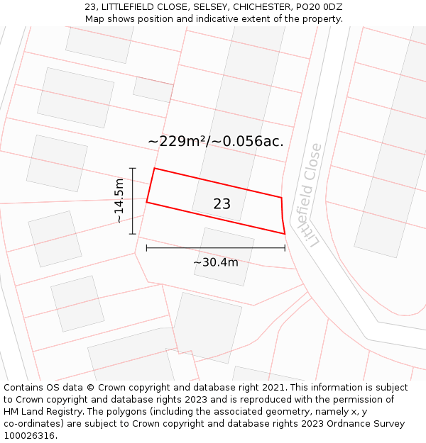 23, LITTLEFIELD CLOSE, SELSEY, CHICHESTER, PO20 0DZ: Plot and title map