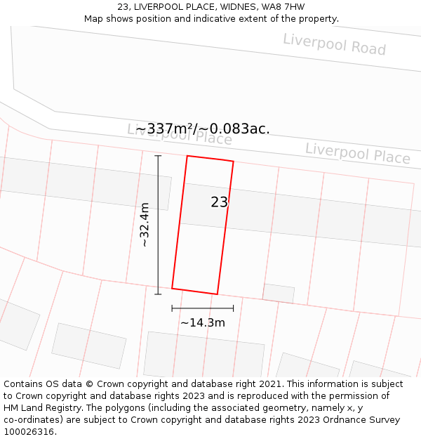 23, LIVERPOOL PLACE, WIDNES, WA8 7HW: Plot and title map