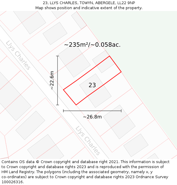 23, LLYS CHARLES, TOWYN, ABERGELE, LL22 9NP: Plot and title map