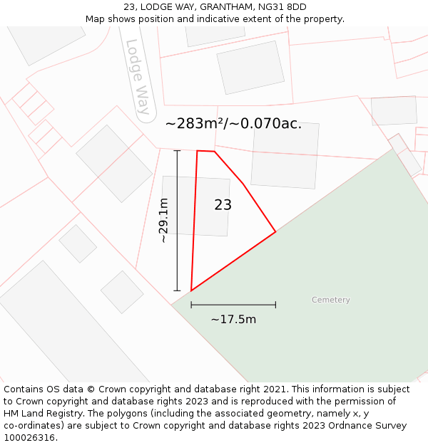 23, LODGE WAY, GRANTHAM, NG31 8DD: Plot and title map