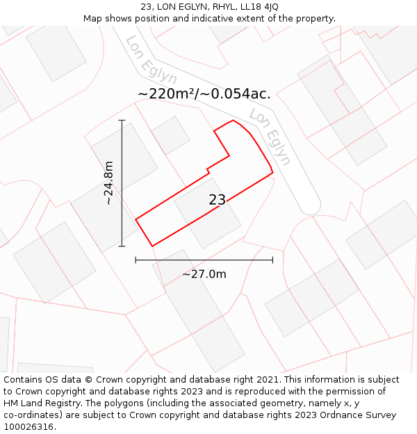 23, LON EGLYN, RHYL, LL18 4JQ: Plot and title map