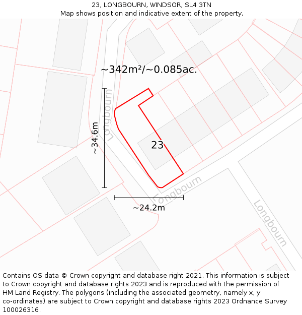 23, LONGBOURN, WINDSOR, SL4 3TN: Plot and title map