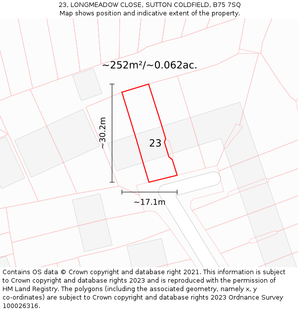 23, LONGMEADOW CLOSE, SUTTON COLDFIELD, B75 7SQ: Plot and title map