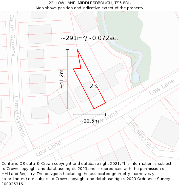 23, LOW LANE, MIDDLESBROUGH, TS5 8DU: Plot and title map