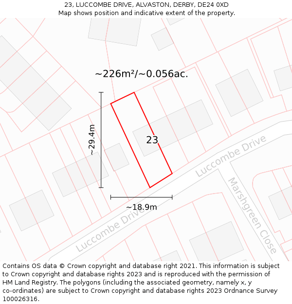 23, LUCCOMBE DRIVE, ALVASTON, DERBY, DE24 0XD: Plot and title map