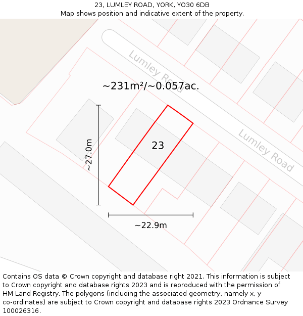 23, LUMLEY ROAD, YORK, YO30 6DB: Plot and title map
